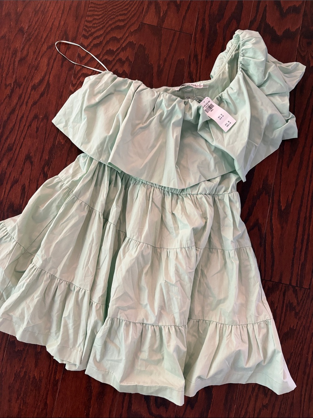 Abercrombie & Fitch Mint One-Shoulder Ruffle Tiered Dress
